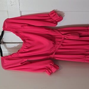 Perfectly Priscilla Magenta Pink Maxi Sheer Ruffle Sleeve Tie Waist Size 1X